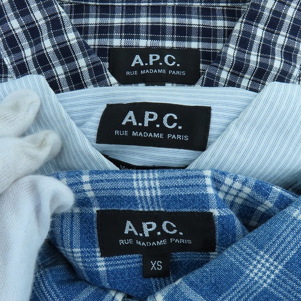 実際に弊社で買取させて頂いたA.P.C./アーペーセー チェック/ストライプ柄 長袖/半袖 シャツ 3点セットの画像 2枚目