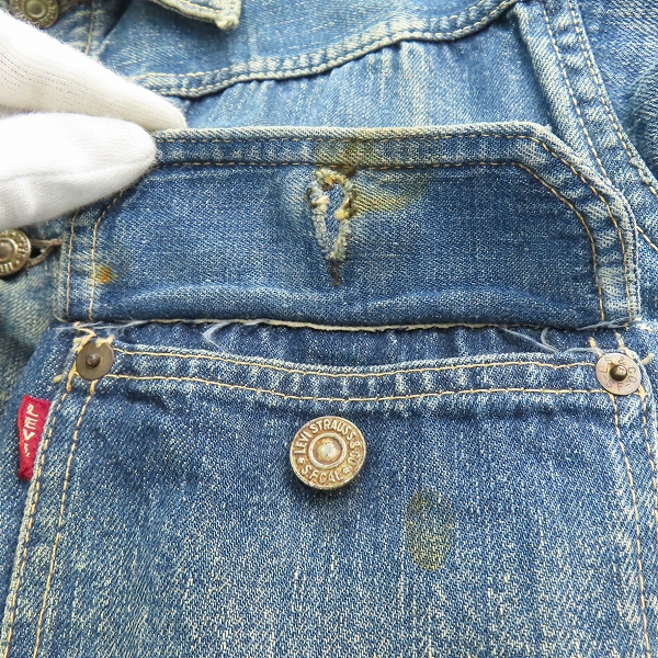 実際に弊社で買取させて頂いたLEVIS/リーバイス ビンテージ 1st/506XX 片面ビッグE/針なしシンチバック/ボタン裏ツープロング デニムジャケット/ジージャンの画像 4枚目