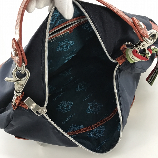 実際に弊社で買取させて頂いたOrobianco/オロビアンコ ショルダーバッグ ネイビー×ブラウン クロコ型押しの画像 5枚目