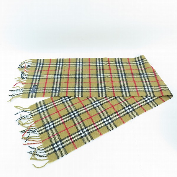 実際に弊社で買取させて頂いたBURBERRY/バーバリー ランボスウール100％ イングランド製 チェック柄マフラーの画像 4枚目