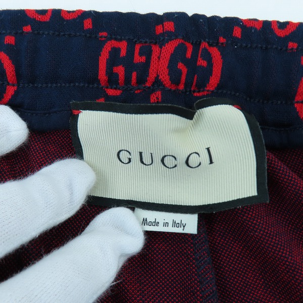 実際に弊社で買取させて頂いた【JPタグ】GUCCI/グッチ 18SS GGジャカード ジョガーパンツ/トラックパンツ 496920-X9L13/ネイビー/レッド/Mの画像 2枚目