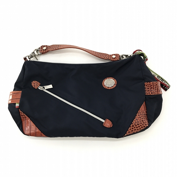 実際に弊社で買取させて頂いたOrobianco/オロビアンコ ショルダーバッグ ネイビー×ブラウン クロコ型押し