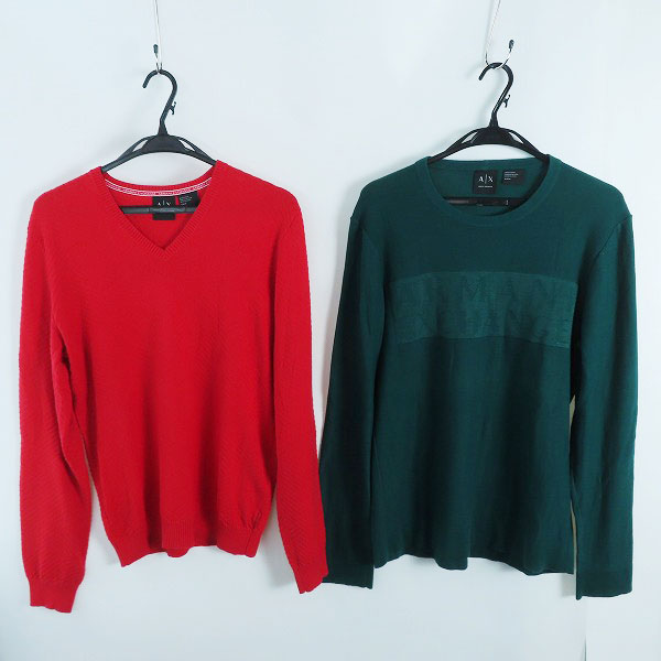 実際に弊社で買取させて頂いたARMANI EXCHANGE/アルマーニエクスチェンジ Vネック/クルーネック セーター レッド/グリーン 2点セット