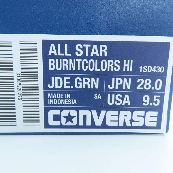 実際に弊社で買取させて頂いた【未使用】CONVERSE/コンバース ALL STAR BURNTCOLORS HI JDE.GRN/オールスター ハイ 1SD430/28の画像 8枚目