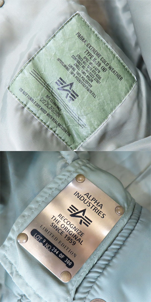 実際に弊社で買取させて頂いたALPHA INDUSTRIES/アルファインダストリーズ N-3B 55周年記念 LIMITED EDITION MIL-J-6278 フライトジャケット 20600-5549/XLの画像 6枚目