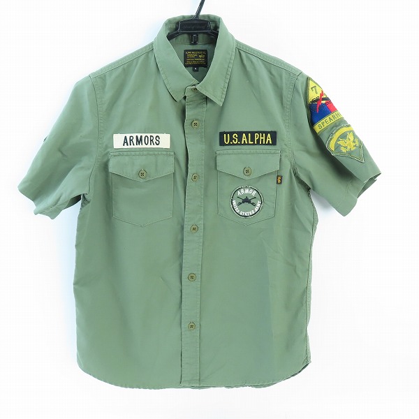 実際に弊社で買取させて頂いたALPHA INDUSTRIES/アルファインダストリーズ ミリタリーシャツ アーミー 半袖 グリーン M