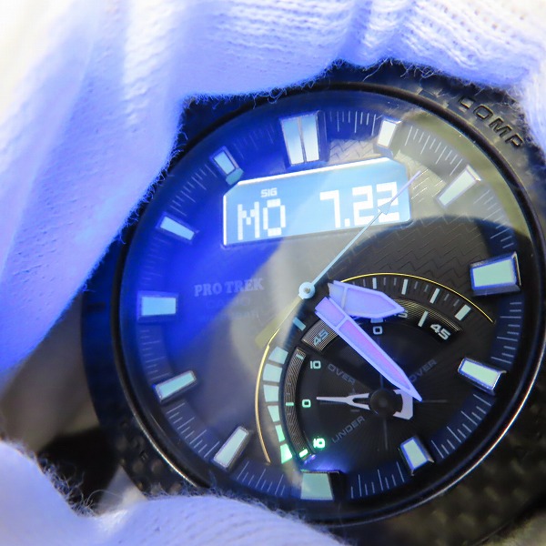 実際に弊社で買取させて頂いた【保証期間内】CASIO/カシオ PROTREK/プロトレック アングラーライン カーボンベゼル PRW-73XT-1JFの画像 5枚目