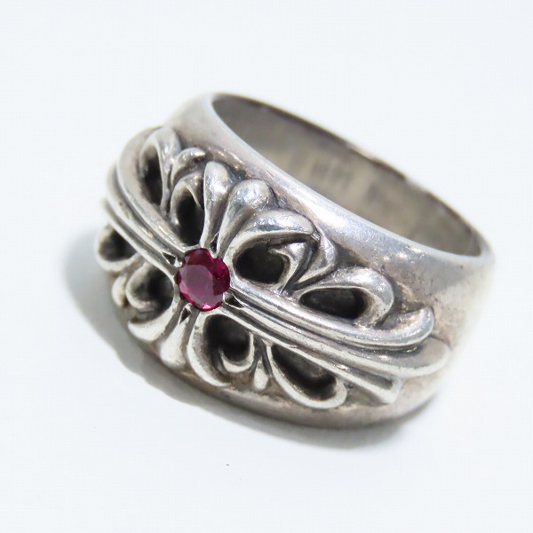 実際に弊社で買取させて頂いたCHROME HEARTS/クロムハーツ フローラルクロス リング ピンクサファイア/14号の画像 1枚目