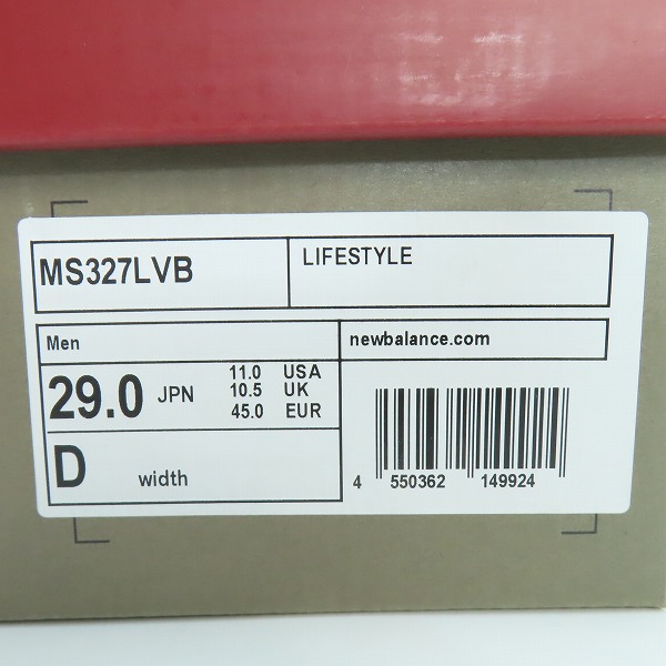 実際に弊社で買取させて頂いた【未使用】 NEW BALANCE×LEVI'S/ニューバランス×リーバイス 327 デニム ライフスタイル スニーカー MS327LVB/29の画像 9枚目