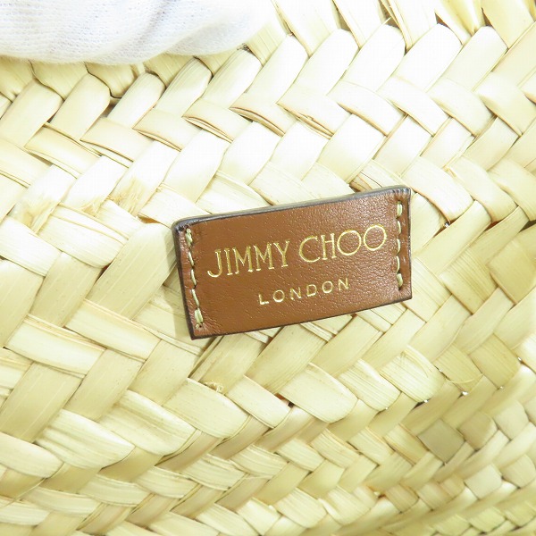実際に弊社で買取させて頂いたJimmy Choo/ジミーチュウ MACY TOTE/メイシー トート レザー×ラフィア かごバッグの画像 4枚目