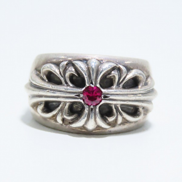実際に弊社で買取させて頂いたCHROME HEARTS/クロムハーツ フローラルクロス リング ピンクサファイア/14号の画像 2枚目