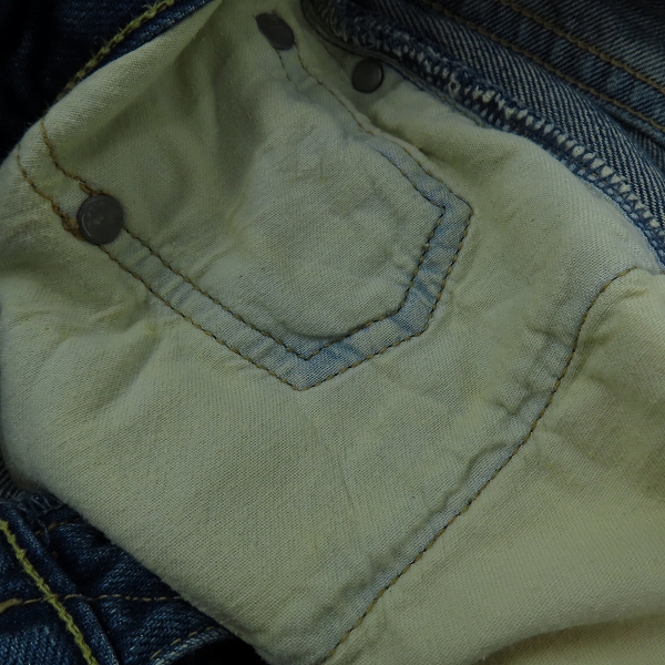 実際に弊社で買取させて頂いたHYSTERIC GLAMOUR/ヒステリックグラマー SP加工/スクラッチリメイクスリムストレートデニムパンツ 0201AP09/30の画像 6枚目