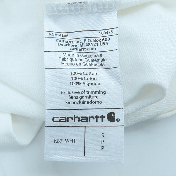 実際に弊社で買取させて頂いたCarhartt/カーハート 半袖Tシャツ ロゴワンポイントポケット K87-WHT /Sの画像 4枚目