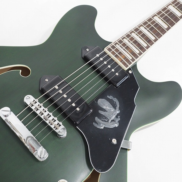 実際に弊社で買取させて頂いた★【美品】Grote Guitar/グロート GRWB-YGGR-P90 Satin Green セミアコ 335タイプ エレキギター ソフトケース付の画像 6枚目