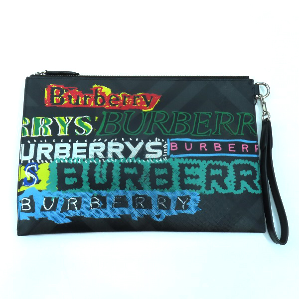 実際に弊社で買取させて頂いたBURBERRYS/バーバリー グラフィティ ロゴ チェック レザー 総柄 クラッチバッグ/セカンドバッグの画像 1枚目