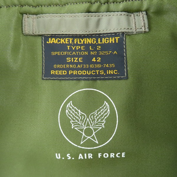 実際に弊社で買取させて頂いたBUZZ RICKSON'S/バズリクソンズ L-2 REED PRODUCTS, INC フライトジャケット BR15125 /42の画像 2枚目