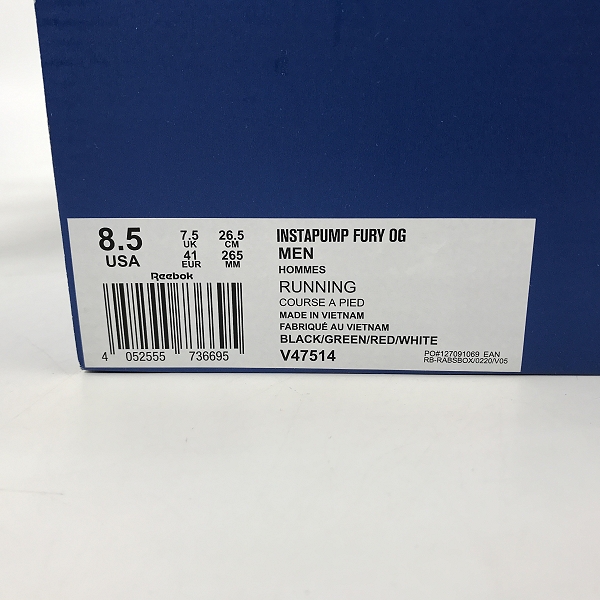 実際に弊社で買取させて頂いた【未使用】Reebok/リーボック INSTA PUMP FURY/インスタポンプフューリー 20周年限定 復刻 スニーカー V47514/26.5の画像 8枚目