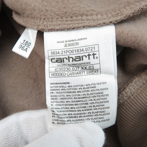 実際に弊社で買取させて頂いたCarhartt/カーハート HOODED CARHARTT SWEAT/プルオーバーパーカー I030230/Lの画像 3枚目