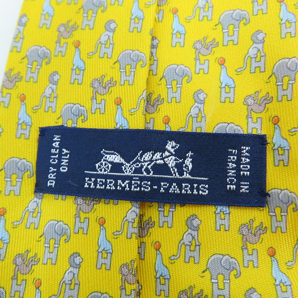 実際に弊社で買取させて頂いたHERMES/エルメス 総柄 シルク ネクタイ イエロー の画像 5枚目