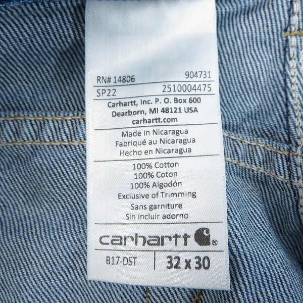 実際に弊社で買取させて頂いたCarhartt/カーハート ジップフライ デニムパンツ B17-DST/32×30の画像 3枚目