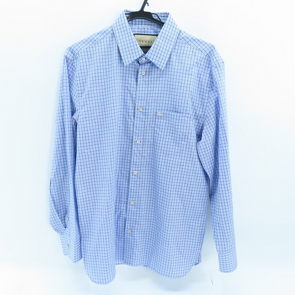 実際に弊社で買取させて頂いたGUCCI/グッチ GG 刺繍 チェック柄 ボタンシャツ 654926 ZAG0P/42