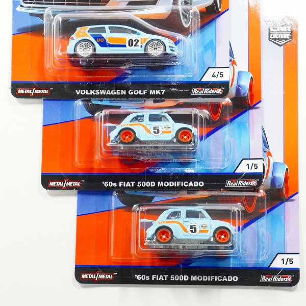実際に弊社で買取させて頂いた【未開封】Hot Wheels/ホットウィール Gulf 60s FIAT 500D MODIFICADO/VOLKSWAGEN GOLF MK7 ミニカー 3点セットの画像 2枚目