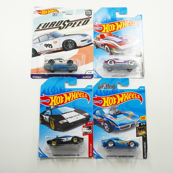 実際に弊社で買取させて頂いた【未開封】Hot Wheels/ホットウィール EURO SPEED PORSCHE 993 GT2/CORVETTE STINGRAY/SUPER CHROMES 他 ミニカー 4点セット