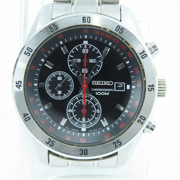 実際に弊社で買取させて頂いたSEIKO/セイコー クロノグラフ ステンレスベゼル/黒文字盤 クォーツ腕時計 7T92-0LV0 【動作未確認】