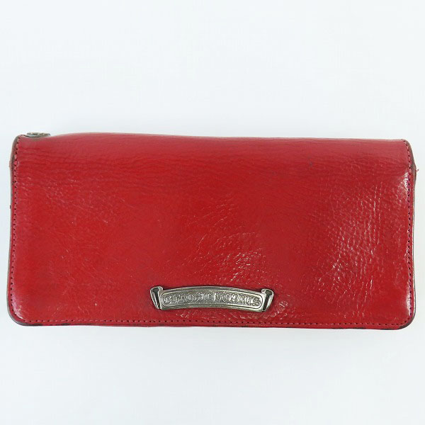 実際に弊社で買取させて頂いたCHROME HEARTS/クロムハーツ シングルフォールド ロングウォレット/長財布 チップスコーナー レッド