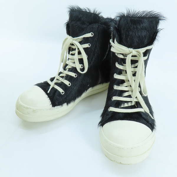 実際に弊社で買取させて頂いたRick Owens/リックオウエンス Strobe High Pony Hair ストロボハイ ポニーヘア サイドジップ ハイカット スニーカー 42