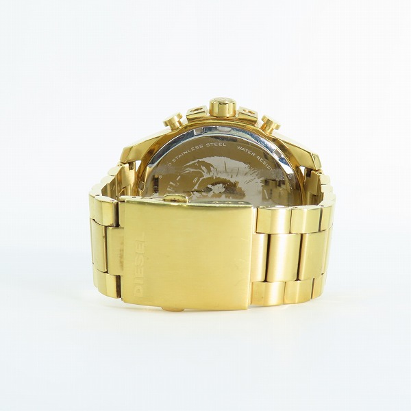 実際に弊社で買取させて頂いたDIESEL/ディーゼル MEGA CHIEF/メガチーフ クォーツ/クロノグラフ腕時計 ゴールド DZ-4360の画像 2枚目