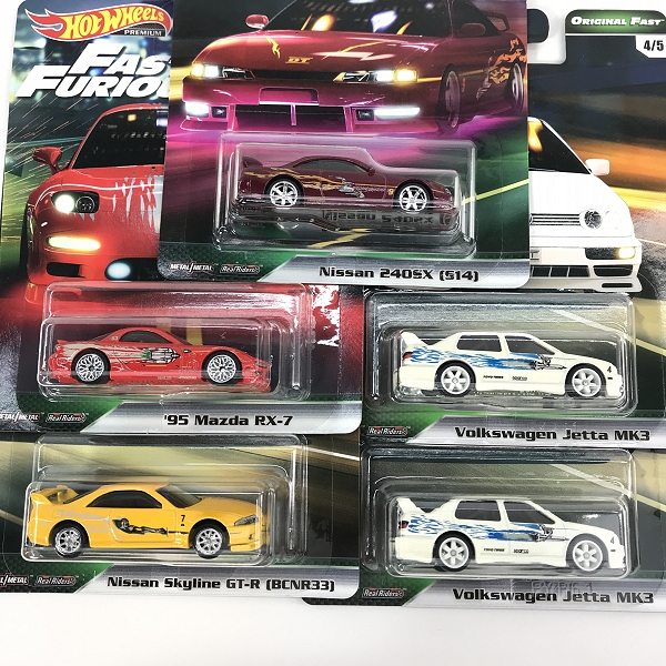 実際に弊社で買取させて頂いた【未開封】Hot Wheels/ホットウィール FAST&FURIOUS NISSAN 240SX S14 SILVIA/RX-7/GT-R BCNR33/Jetta MK3 5点セットの画像 2枚目