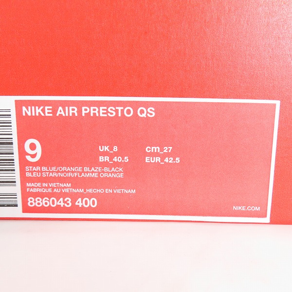 実際に弊社で買取させて頂いたNIKE×BEAMS/ナイキ×ビームス AIR PRESTO QS/エアプレスト 40周年記念 マルチカラー 886043-400/27.0の画像 9枚目