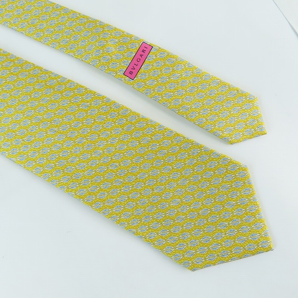 実際に弊社で買取させて頂いたBVLGARI/ブルガリ 総柄 イエロー シルク  ネクタイの画像 1枚目