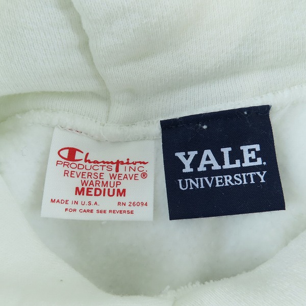 実際に弊社で買取させて頂いたChampion/チャンピオン 赤タグ復刻 USA製 YALE UNIVERSITY スウェット パーカー C5-U101/Mの画像 2枚目