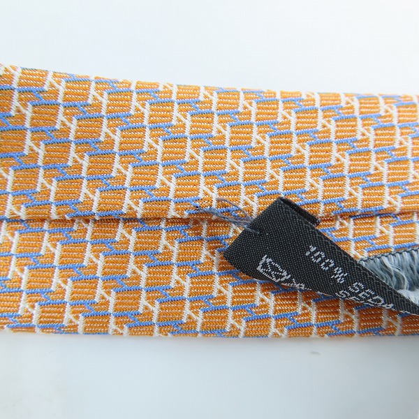 実際に弊社で買取させて頂いたHERMES/エルメス  総柄 シルク ネクタイ オレンジの画像 7枚目
