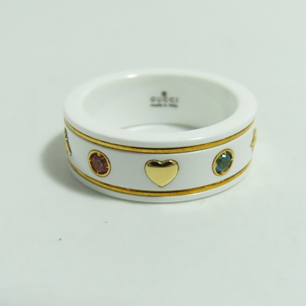 実際に弊社で買取させて頂いたGUCCI/グッチ ジェムストーン付き アイコンリング ホワイトジルコニア × K18YG/527095 J8F76 8521/12号の画像 2枚目