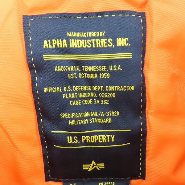 実際に弊社で買取させて頂いたALPHA INDUSTRIES/アルファインダストリーズ フライトジャケット N-3B 026200/3XLの画像 2枚目