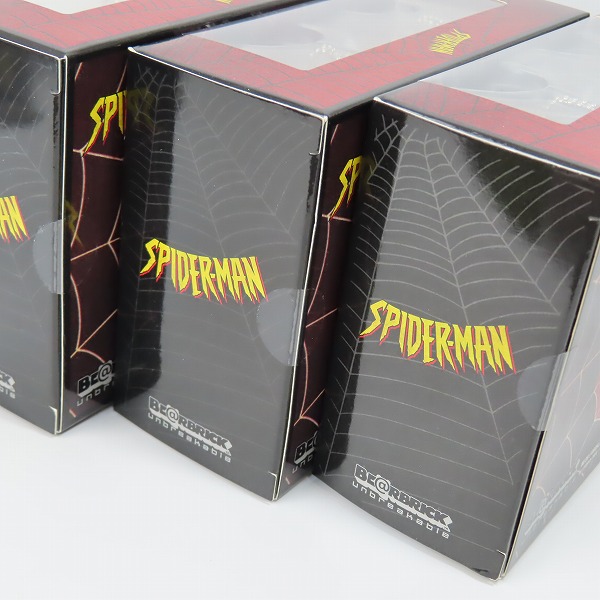 実際に弊社で買取させて頂いた【未開封】メディコムトイ BE@RBRICK/ベアブリック 100％ スパイダーマン HAPPYくじ ペアボックス賞 A/B/D 3点セットの画像 5枚目