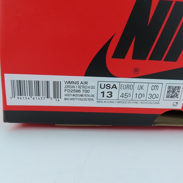 実際に弊社で買取させて頂いた【未使用】NIKE/ナイキ WMNS AIR JORDAN 1 RETRO HIGH OG/エアジョーダン 1 レトロ ハイ リバースレイニー FD2596-700/30.0の画像 9枚目