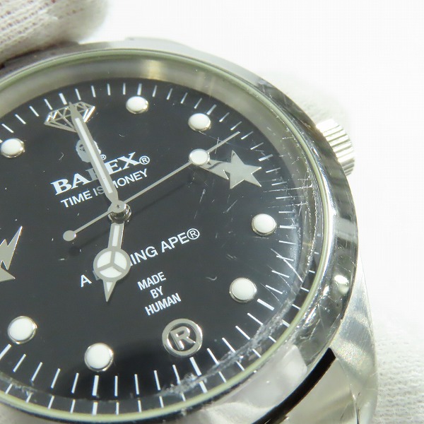実際に弊社で買取させて頂いたBAPEX by A BATHING APE/ベイペックス アベイシングエイプ 黒文字盤 腕時計の画像 8枚目