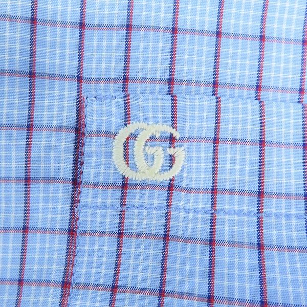 実際に弊社で買取させて頂いたGUCCI/グッチ GG 刺繍 チェック柄 ボタンシャツ 654926 ZAG0P/42の画像 4枚目
