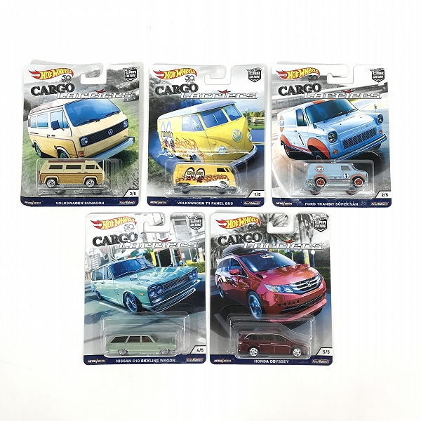 実際に弊社で買取させて頂いた【未開封】Hot Wheels/ホットウィール CARGO CARRIERS VOLKSWAGEN T1 PANEL BUS/NISSAN C10 SKYLINE WAGON 他 5点セット