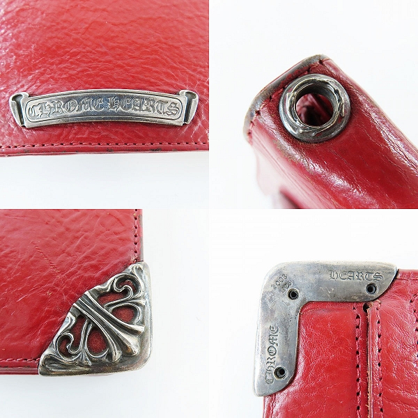 実際に弊社で買取させて頂いたCHROME HEARTS/クロムハーツ シングルフォールド ロングウォレット/長財布 チップスコーナー レッドの画像 7枚目