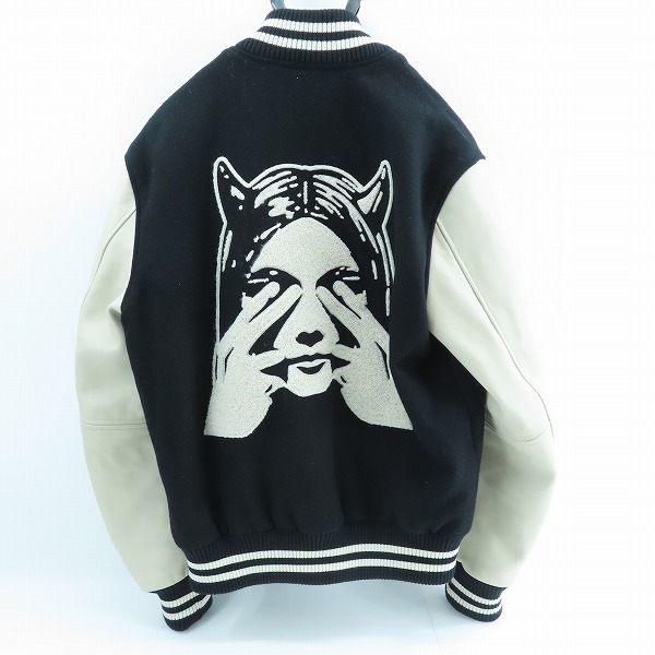 実際に弊社で買取させて頂いたHYSTERIC GLAMOUR/ヒステリックグラマー SEE NO EVIL 刺繍 ヴァーシティ スタジアムジャケット 02223AB09/Lの画像 1枚目
