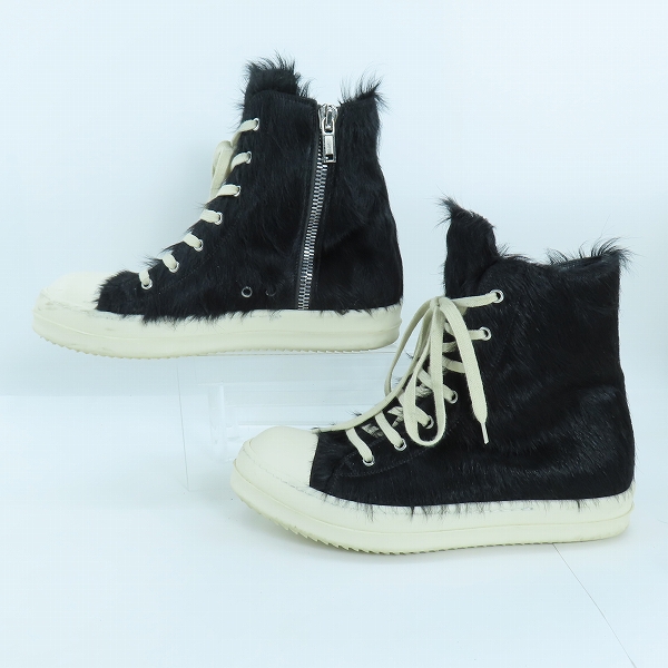実際に弊社で買取させて頂いたRick Owens/リックオウエンス Strobe High Pony Hair ストロボハイ ポニーヘア サイドジップ ハイカット スニーカー 42の画像 3枚目