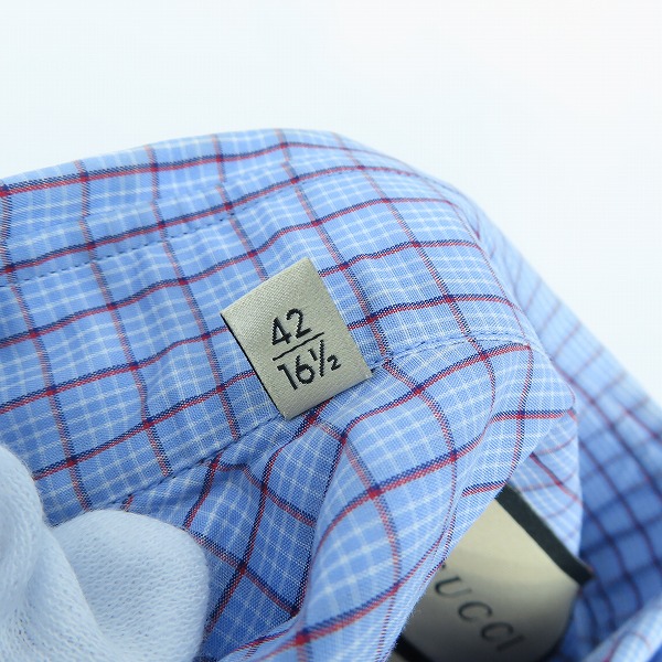 実際に弊社で買取させて頂いたGUCCI/グッチ GG 刺繍 チェック柄 ボタンシャツ 654926 ZAG0P/42の画像 3枚目