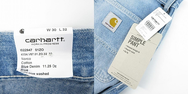 実際に弊社で買取させて頂いた(1)Carhartt/カーハート SIMPLE PANT シンプルパンツ/デニムパンツ インディゴブルー/30×32 の画像 9枚目