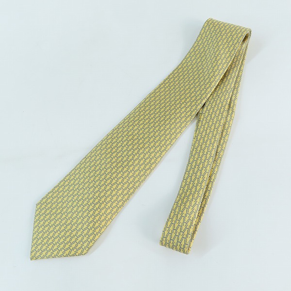 実際に弊社で買取させて頂いたHERMES/エルメス 総柄 イエロー シルク  ネクタイ