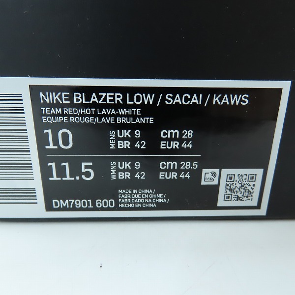 実際に弊社で買取させて頂いた【未使用】NIKE×SACAI×KAWS/ナイキ×サカイ×カウズ BLAZER LOW Team Red/ブレーザーロー チームレッド DM7901-600/28の画像 9枚目